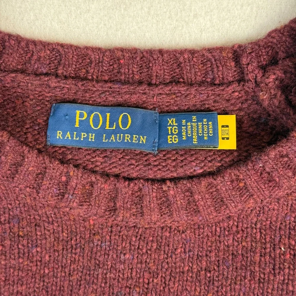 Polo Ralph Lauren Mens XL Burgundy Wool Blend Crewneck Sweater Heather